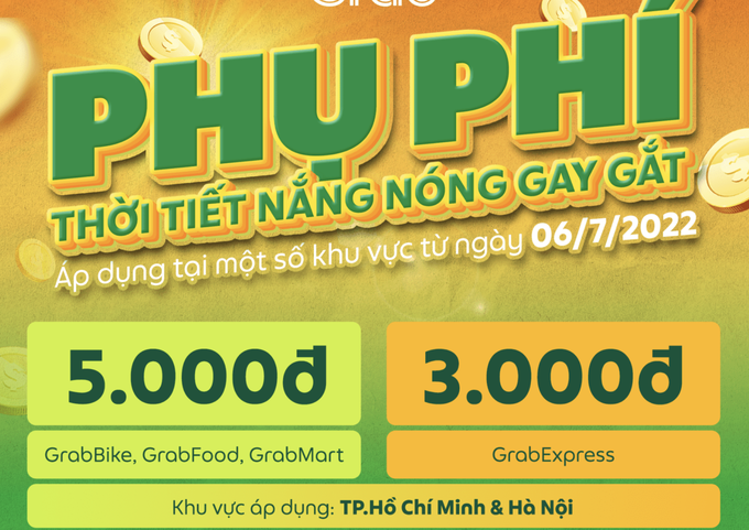 Grab tính thêm phụ phí khi khách đặt vào thời tiết nắng nóng gay gắt